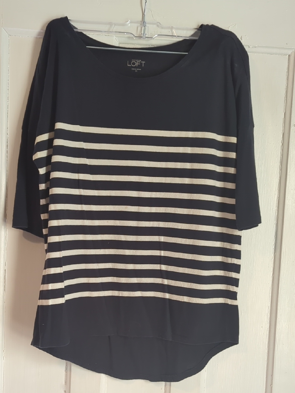 LOFT Navy and White Striped Scoop Neck Tee